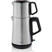 Arzum 2-IN-1 Teemaschine, Türkische Teekanne mit 1,0L Edelstahl-Kanne & 1,8L Wasserkocher – Schnellbrühfunktion, Warmhaltefunktion, Trockengehschutz, Edelstahl-Teefilter, 360° drehbar