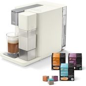 Tchibo Qbo MILK MASTER Premium Kapselmaschine inkl. 24 recyclebare Qbo Kapseln, Cappuccino, Espresso, Milchschaum auf Knopfdruck, abnehmbarer Milchtank 300ml, White Cashmere