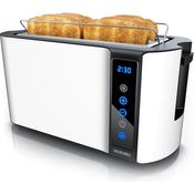 Arendo 4-Scheiben Langschlitz-Toaster FRUKOST TOUCH, Edelstahl mit Touchscreen, 7 Bräunungsgraden, integriertem Brötchenaufsatz, Restzeitanzeige und Memoryfunktion, Weiß Matt