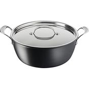 Tefal H91254 Jamie Oliver Batch-Cooking Set | Harteloxierter Kochtopf 30 cm | Antihaftversiegelung | große Mengen | Thermo-Signal | induktionsgeeignet | inklusive Rezeptbuch | Edelstahl/Schwarz