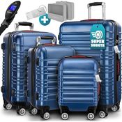 MONZANA® 4tlg Kofferset Hartschale Trolley Reisekoffer Organizer mit Zwillingsrollen Gurt Gel-Griffe Standfüße Kofferwaage S-M-L-XL Blau