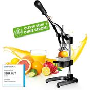 Lumaland Entsafter | Gusseisen Handpresse – müheloses Entsaften von Zitrusfrüchten | Leise Orangenpresse für Gemüse und Obst | Slow Juicer – pflegeleicht | Schwarz
