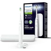 Philips Sonicare 4100 – elektrische Philips Sonicare Zahnbürste für Erwachsene mit 1 x Philips W2 Optimal White Bürstenkopf in Weiß, schlankem Reiseetui und USB-Ladegerät (Modell HX3683/33)