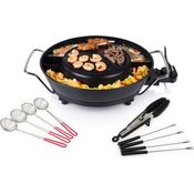 Tristar Tischgrill, 1800 W, 2in1 Fondue Hot Pot 3L, Koreanische Party-Pfanne Elektro Shabu Shabu, Antihaftbeschichtung, Schwarz
