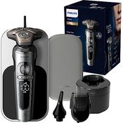 Philips Rasierer S9000 Prestige Nass- und Trockenrasierer für Herren mit SkinIQ-Technologie, Qi-Ladepad, Reinigungsstation, Bartstyler & Nasenhaartrimmer (Modell SP9885/35)