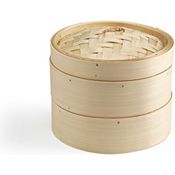 Ken Hom Bambus Dampfgarer Excellence, 20cm, 2-stöckiger asiatischer Dämpfkorb mit Deckel für Dim Sum, Gemüse und Fleisch, nicht spülmaschinenfest