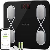 ASOBEAGE Körperfettwaage Waage Bluetooth Personenwaage mit App Enthalten Körpergewicht, Körpertyp, BMI, Körperfettanteil, Körperalter, Muskelgewicht, Viszeraler Fettgehalt