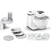 Bosch Küchenmaschine Serie 2 MUMS2AW01, 3,8l Kunststoff-Schüssel, Durchlaufschnitzler, 4 Scheiben, 4 Stufen, Knethaken/Rührbesen/Schlagbesen, spülm.fest, 700 W, weiß