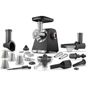 BOSCH Fleischwolf Serie 6 MFWS682B, 3,5kg/Min., Zitruspresse, Raspel, Wurststopfer, 500 W, 2 Lochscheiben (3&8mm), 10 J Motorgarantie, Planetengetriebe, schwarz