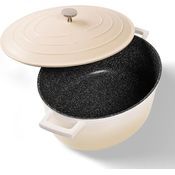 STONELINE Cocotte Bräter mit Deckel Induktion 32 cm, 6,6 L, Aluguss Topf mit echten Steinpartikeln, Backofengeeignet, Creme