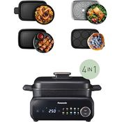 Panasonic NF-GM400KXE 4-in-1 Elektro-Multikocher, 1400W, 40–250 °C, 9 Automatikprogramme, 4 Zubehörteile, rauchfreier Grill, spülmaschinenfest, schwarz