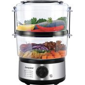 Beper 5 L Multifunktionaler Dampfgarer, Kompaktspeicher, 60-Minuten-Timer, Leistung 400-500 W, - Silber und Schwarz