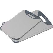 Silit Schneidebrett-Set 2-teilig, Kunststoff, Küchenbrett mit Saftrille, Aufhänge-- Tragegriff, 2 Größen, klingenschonend