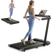Klappbar Laufband für Zuhause, 14 km/h Home Treadmill, 2 in 1 Walking Pad mit Großer Lauffläche, Dual LED Anzeige, 12 Laufprogramme, Herzfrequenzmessung, APP und Fernbedienung, Keine Installation