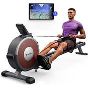 MERACH Rudergerät für Zuhause, Magnetisches Bluetooth Rudergeräte mit 16 Widerstandsstufen, Upgrade auf Doppel-Slide-Rails, Maximale Belastbarkeit von 160 KG, Vertikale Aufbewahrung, Platzersparnis