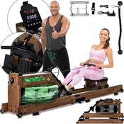 Miweba Sports Rudergerät für Zuhause MR700 Pro | Rudergerät Wasser - Klappbar - Kinomap App - Bluetooth - LED Wassertank - Esche dunkel