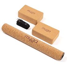 Bild für Myga Kork-Yoga-Set, Komplettes Set mit Yogamatte, 2 Yogablöcken & Gurt (Schwarz)