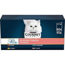 Bild für Gourmet Perle Erlesene Streifen Katzenfutter nass, Sorten-Mix mit Huhn, Rind, Lachs und Kaninchen, 60er Pack (60 x 85g)